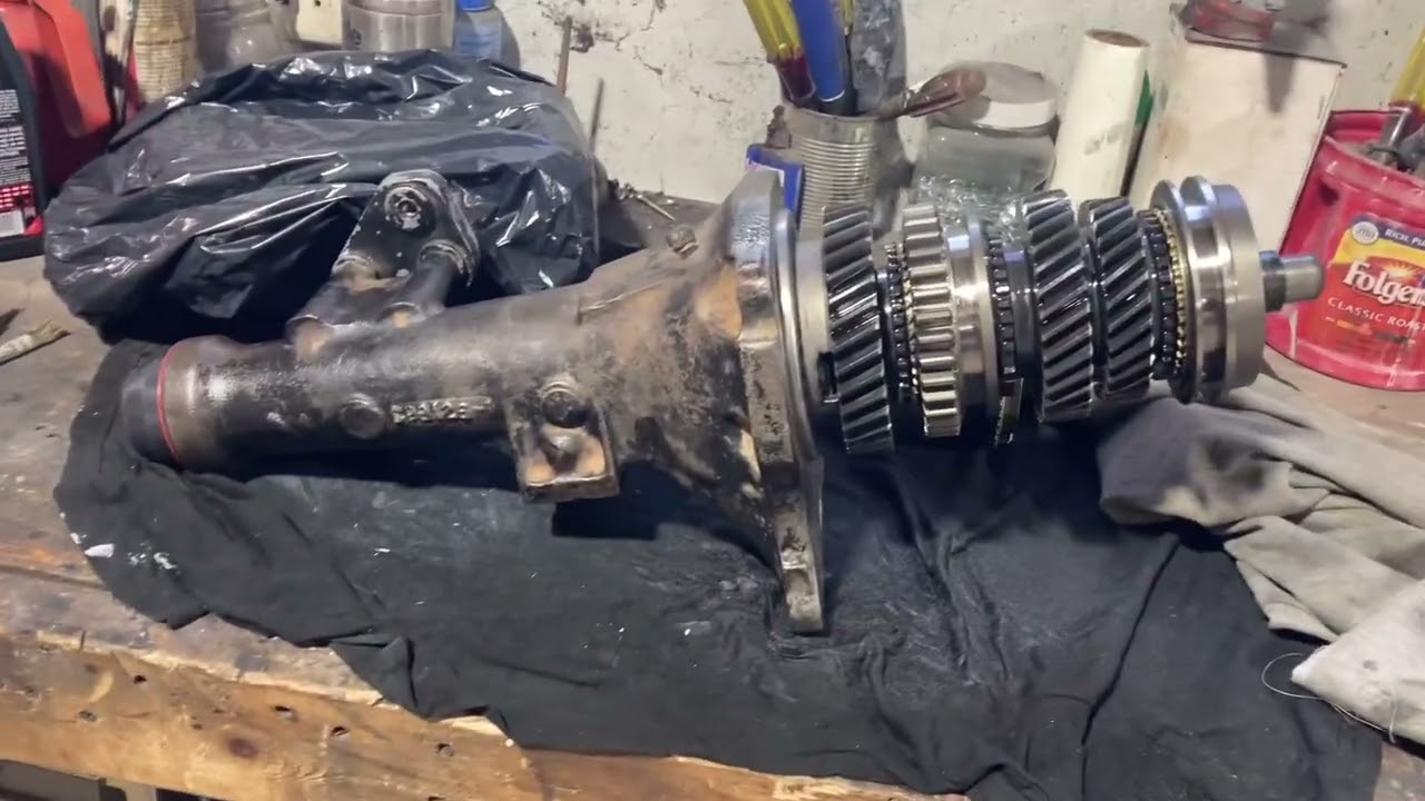 Mopar A833 four speed transmission stripped down on the bench, Jack's Custom Restoration Telkwa BC