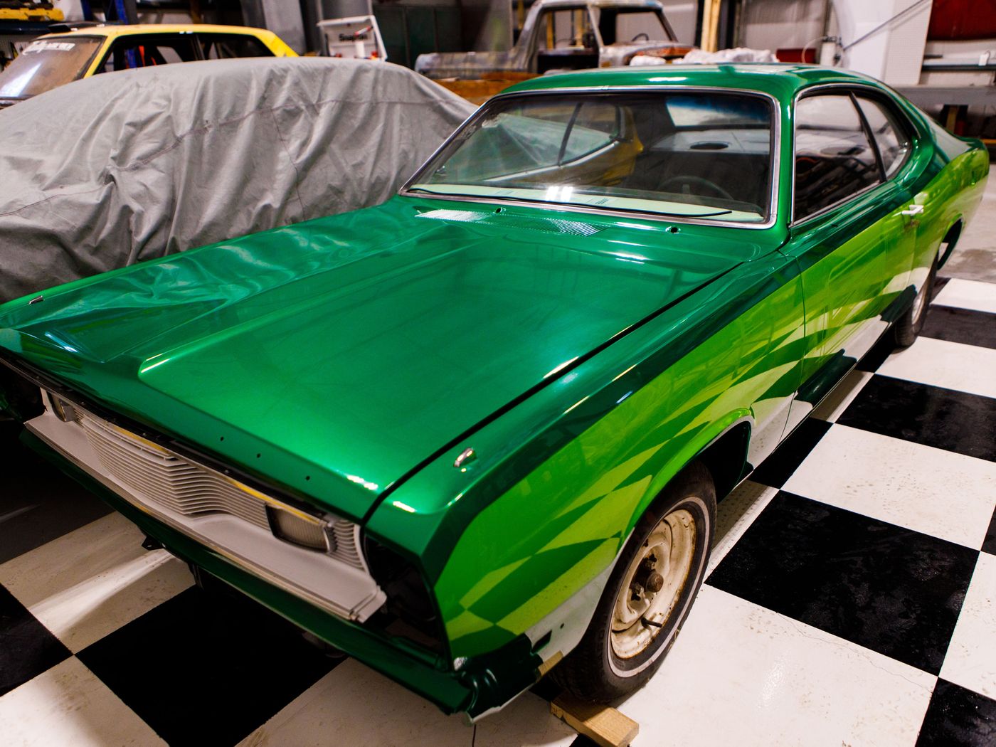 Finished car outside Jack's Custom Restoration auto body shop in Telkwa BC