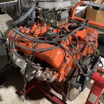 Big block V8 on an engine stand