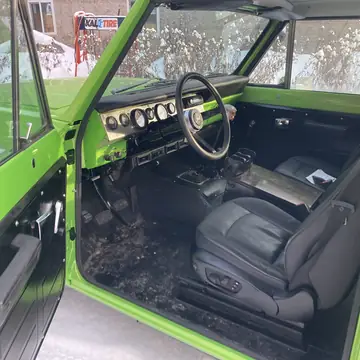 Interior of the restored Scout II with new seats and dash